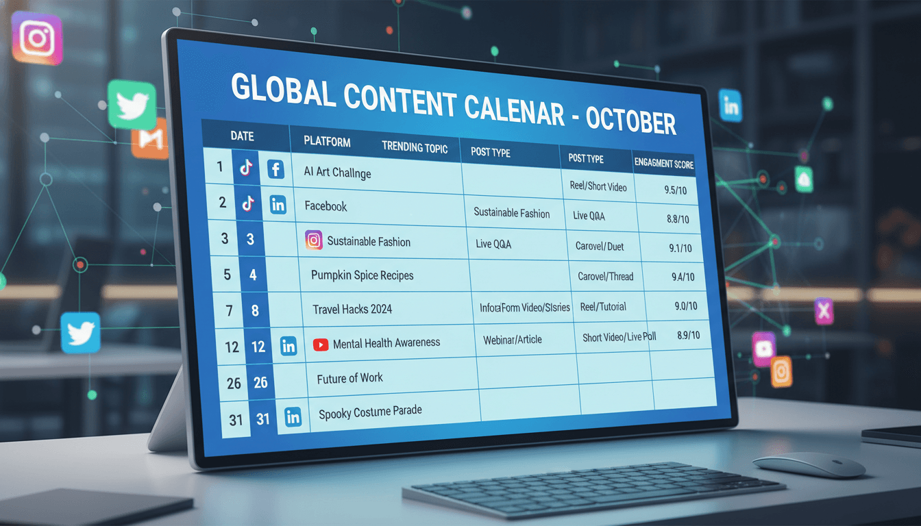 Content optimization interface displaying trending trends and performance insights