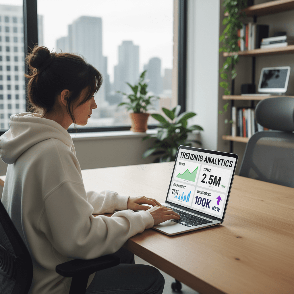 UGC creator using Viral Flow platform to analyze trending content