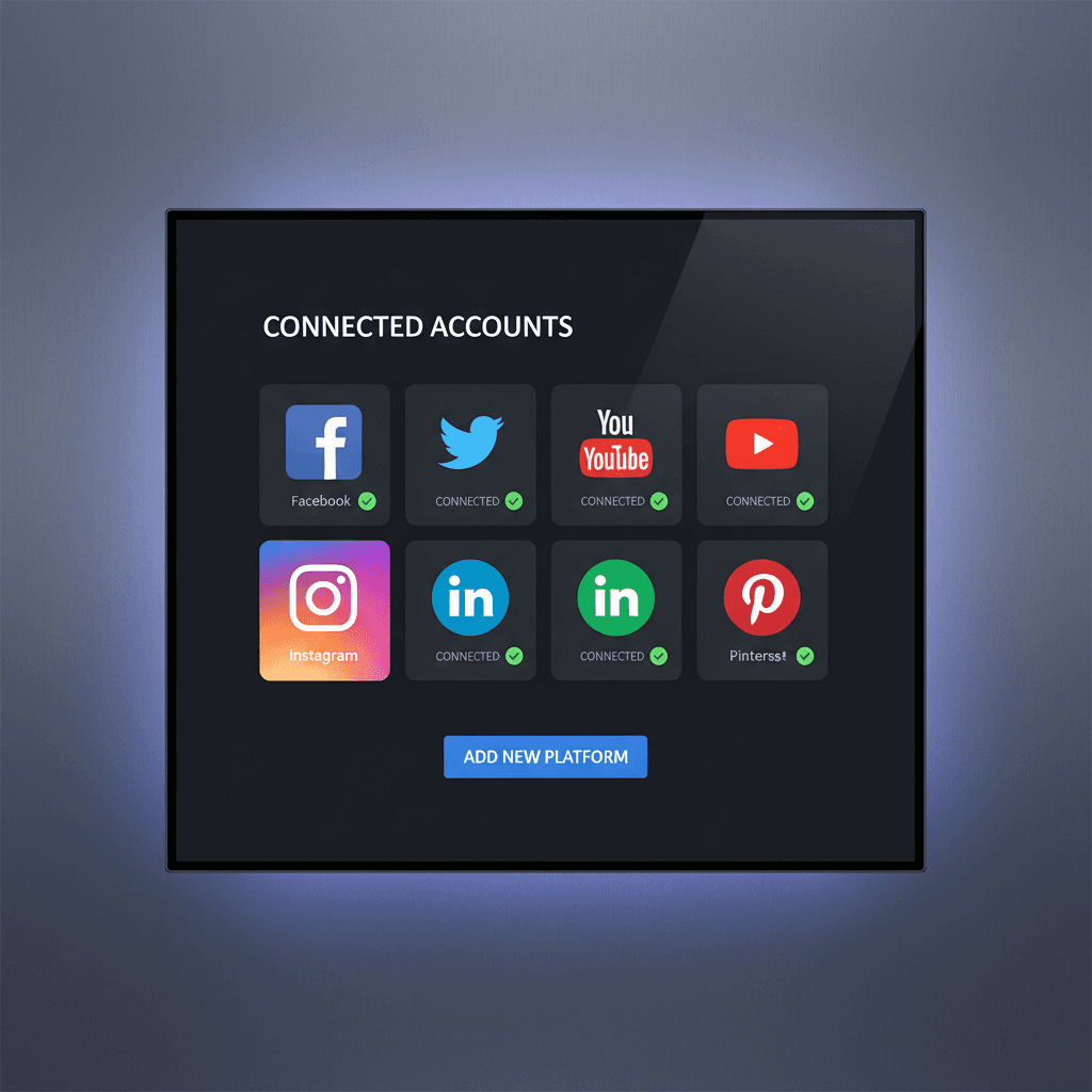 Multi-platform integration showing connected social media accounts
