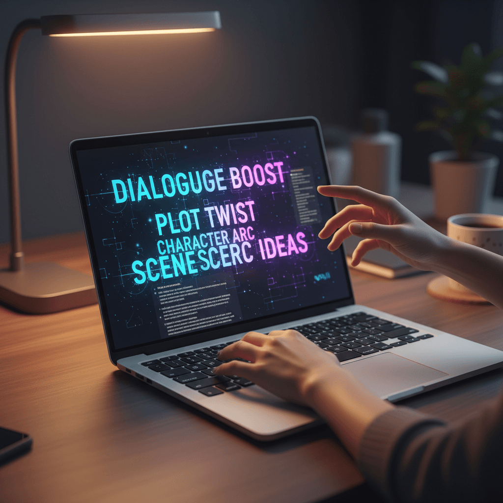 AI brainstorming interface generating content ideas on laptop